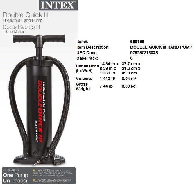 8X4X19"INTEX DBL QUICK III HAND PUMP
