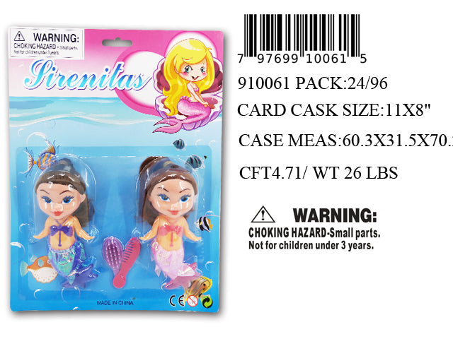 11X8"2 PC BABY MERMAID DOLL PLAY SET