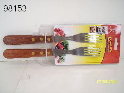 2PC S/S FORK WOODEN HANDLE