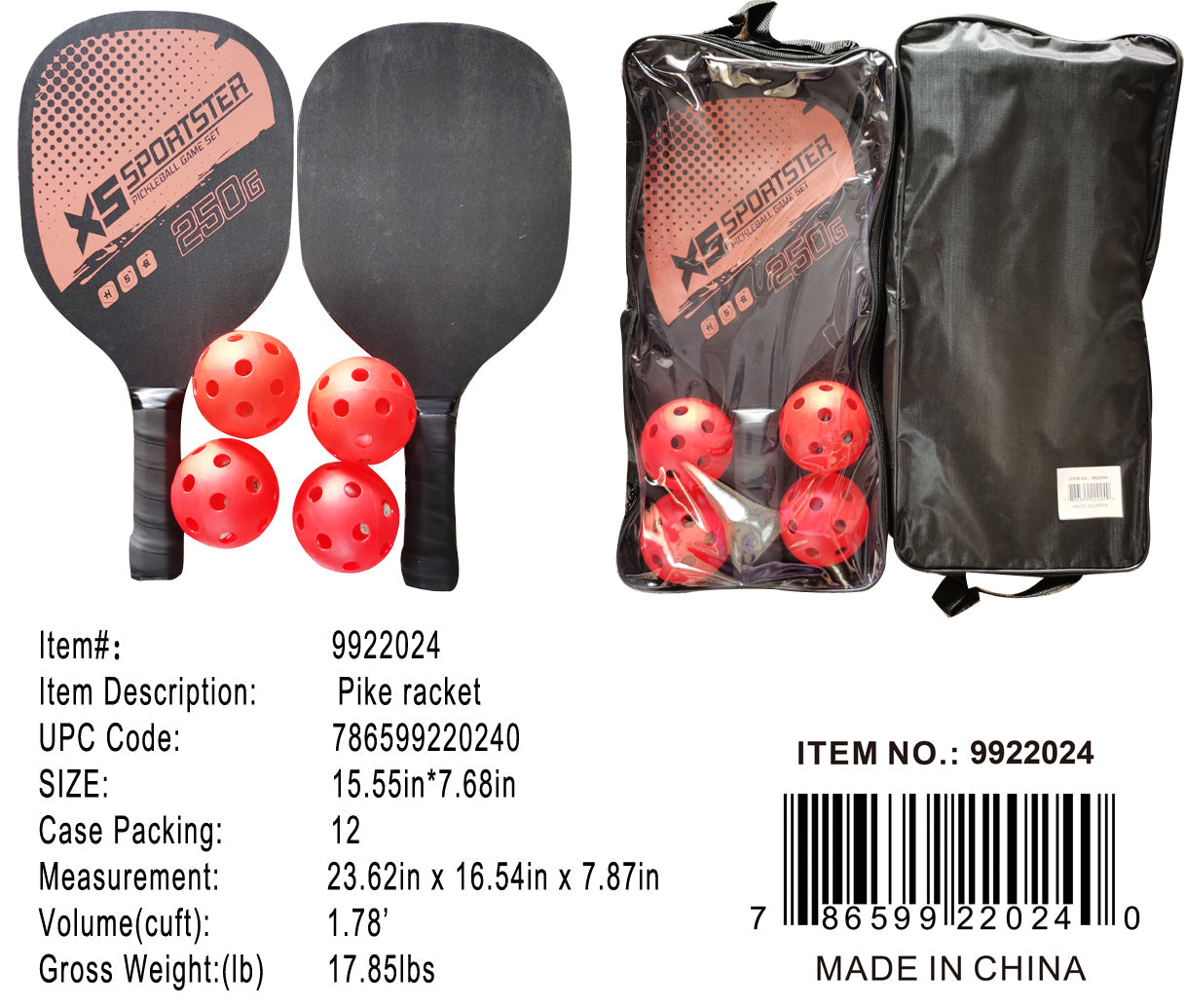 2PC PICKLE BALL PADDLE+4 BALLS SET