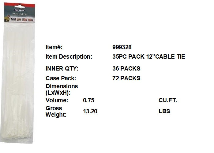 35PC PACK 12"CABLE TIE