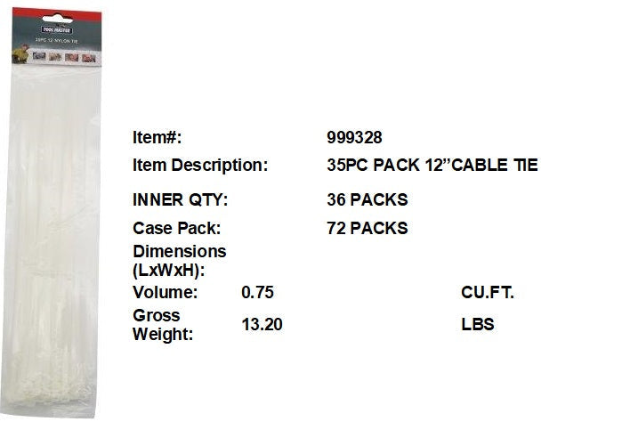 35PC PACK 12"CABLE TIE