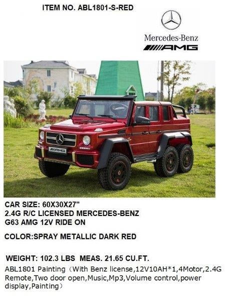12V RIDE ON MBZ G63 SUV+R/C SPRAY RED