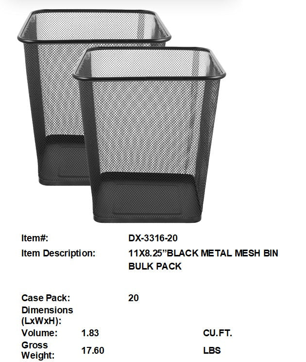 11X8.25"BLK COL SQ METAL BIN