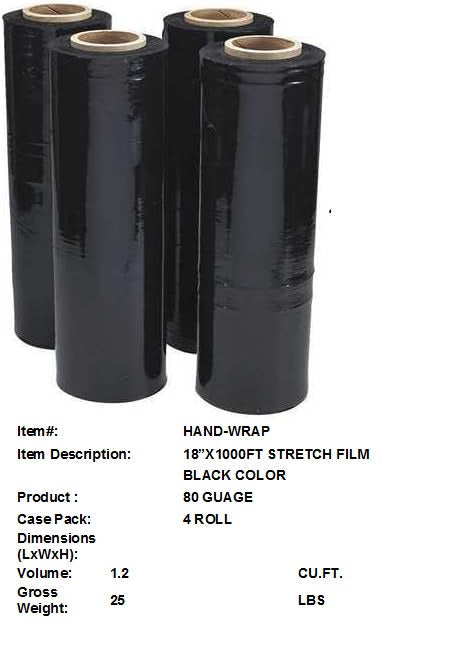 18"X1000'80G BLACK STRETCH FLIM SHRINK WRAP