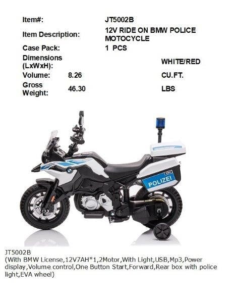 12V RIDE ON BMW POLICE MOTORCYCLE WHITE