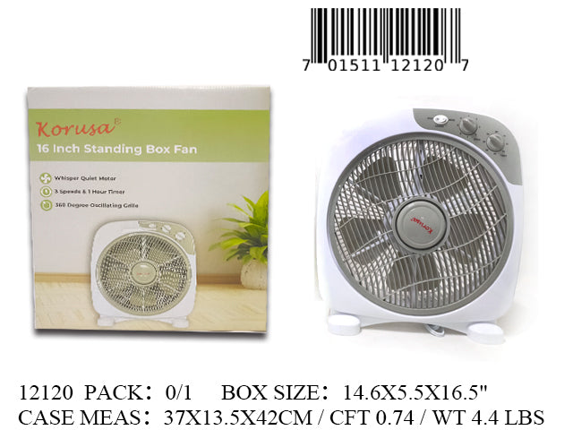 16"3 SPEED KORUSA BOX FAN W/TIMER