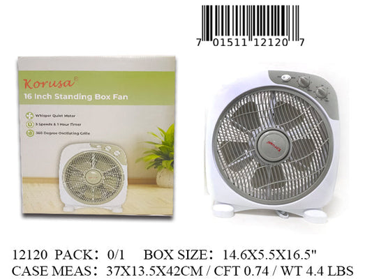 16"3 SPEED KORUSA BOX FAN W/TIMER