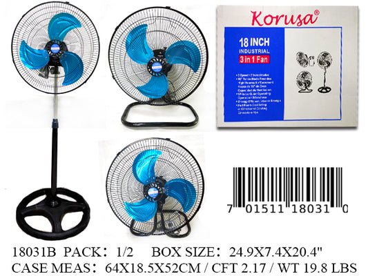 18"KORUSA 3IN1 3 BLADE IND'L FAN