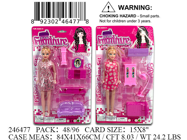 15X8"11"FASHION DOLL+FURNITURES PLAYSET