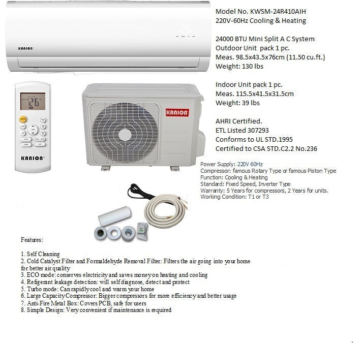 220V/24000BTU MINI SPLIT HEAT+COOL AC SY