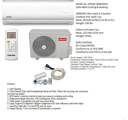 220V/24000BTU MINI SPLIT HEAT+COOL AC SY