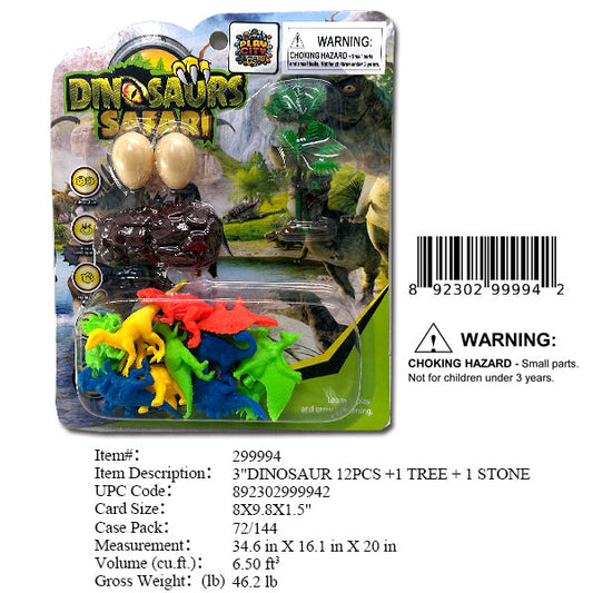 9.8X8"3"16PC DINOSAUR FIGURE & EGGS PLAY SET