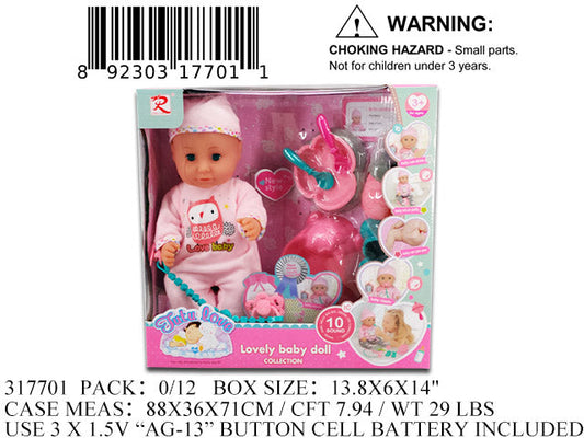 14X13.8X6"14"IC BABY DOLL FEEDING SET WBX