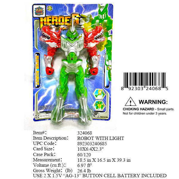 10X6.4X2.3"LIGHT UP ACTION ROBOT HERO
