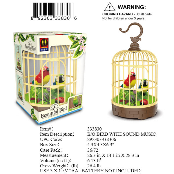 4.3X4.3X6.3"B/O IC TWIN SINGING BIRD+RD CAGE