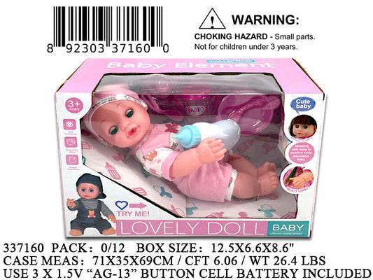 12.5X6.6X8.6"B/O IC 14"BABY DOLL FEEDING PLAY SET