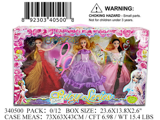 23.6X13.8X2.6"3PC 11"FASHION GIRL DOLL PLAY SET