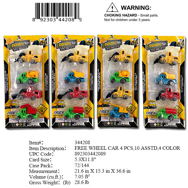 11.8X5.3"4PC F/W CONSTRUCTION TRUCK CAR