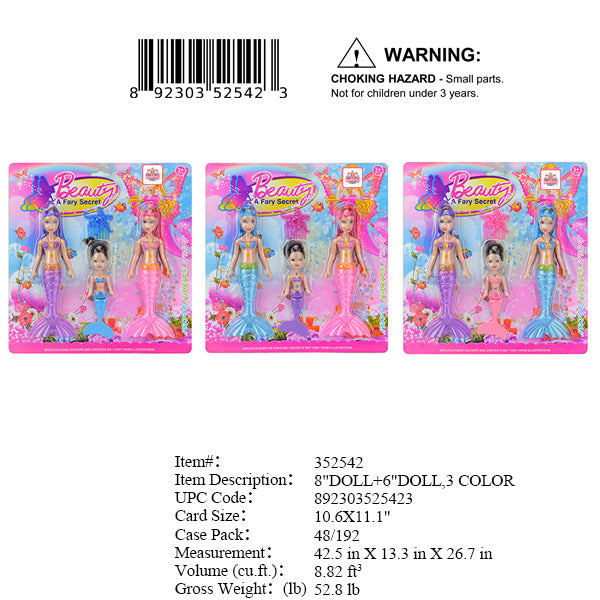 10.6X11.1"3PC MERMAID DOLL SET