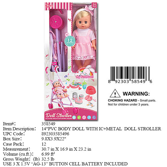 9.8X3.9X22"14"IC GIRL DOLL+STROLLER