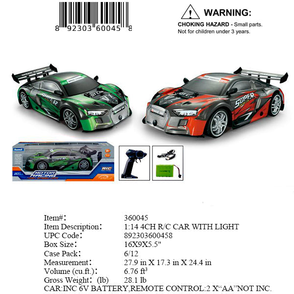 16X9X5.5"1:14 R/C SPORT CAR+CHARGER