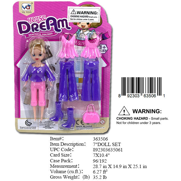 10.4X7"GIRL DOLL+ BEAUTY &  DRESS SET