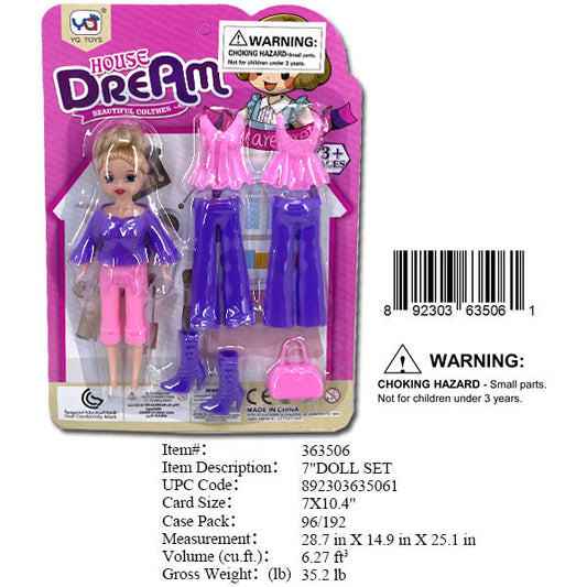 10.4X7"GIRL DOLL+ BEAUTY &  DRESS SET