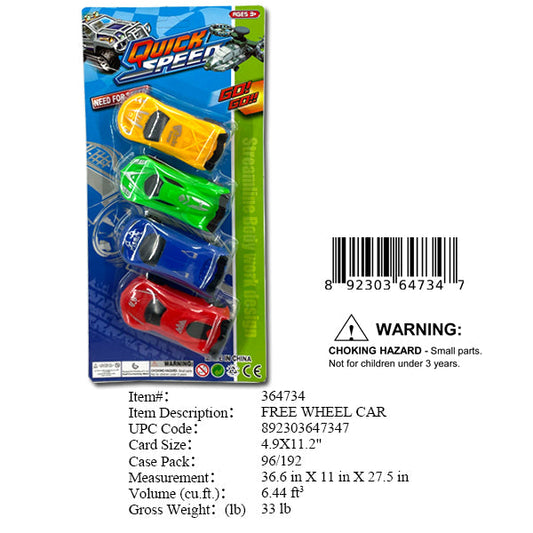 11.2X4.9"4PC FREE WHEEL SPORT CAR