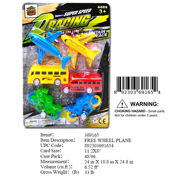 11.2X8"F/W 6PC PLANE/BUS/MOTORCYCLE SET