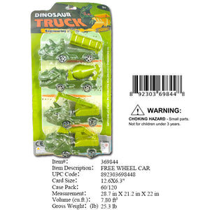 12.6X6.3"4PC DINOSAUR F/W CAR SET