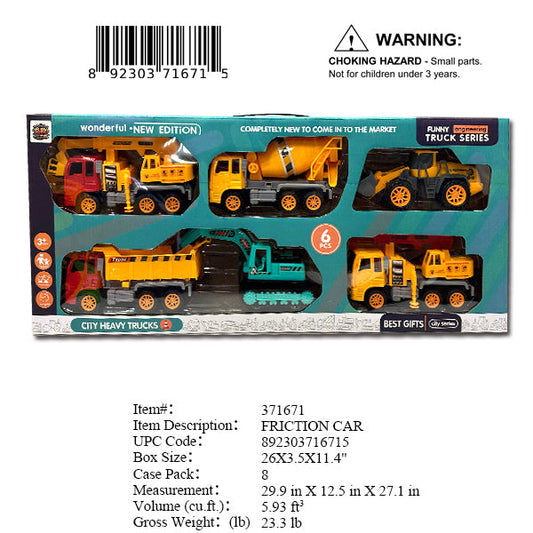 26X3.5X11.4"6PC FRICTION CITY HEAVY TRUCKS SET