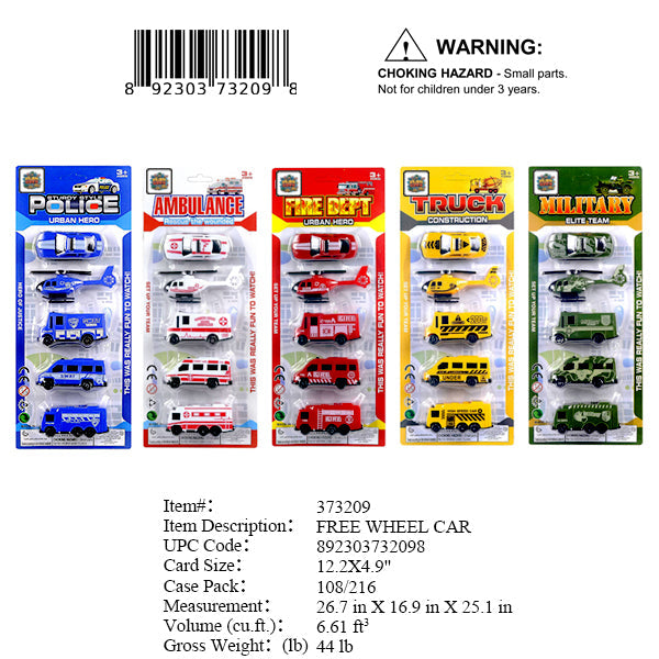 12.2X4.92"5PC F/W CAR & TRUCKS 5/A MIX