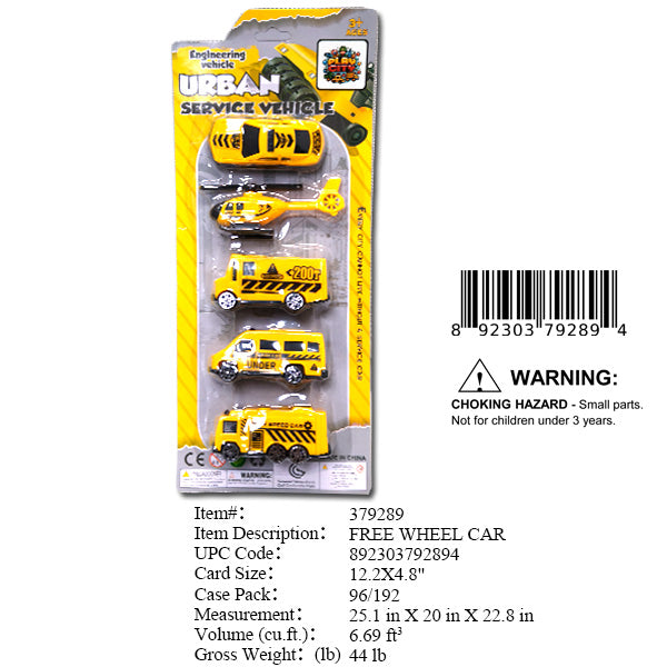12.2X4.8"5PC F/W URBAN SERVICE CARS & COPTER