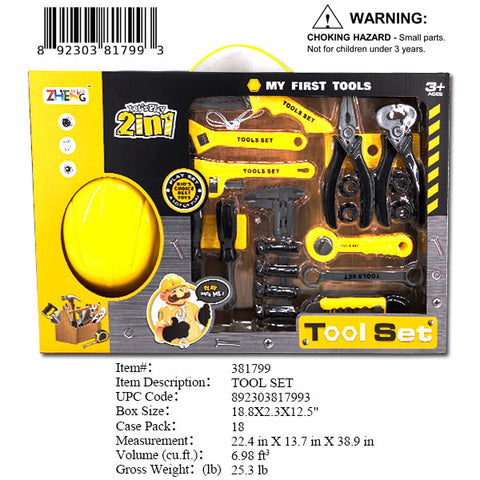 18.8X2.3X12.5"DIY PLAY TOOL SET+HELMET