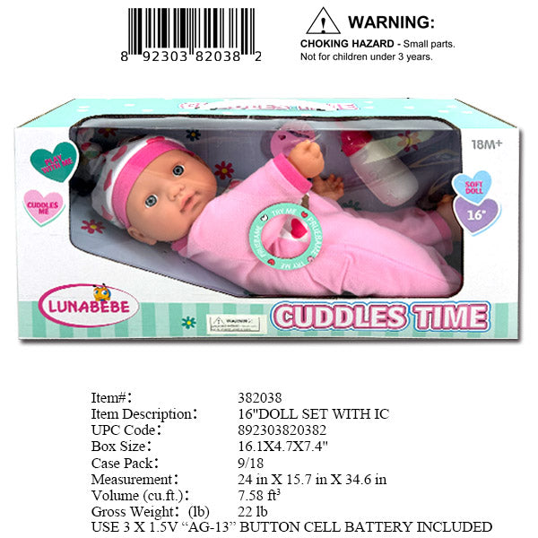 16.1X4.7X7.4"16"IC BABY DOLL SET WBX