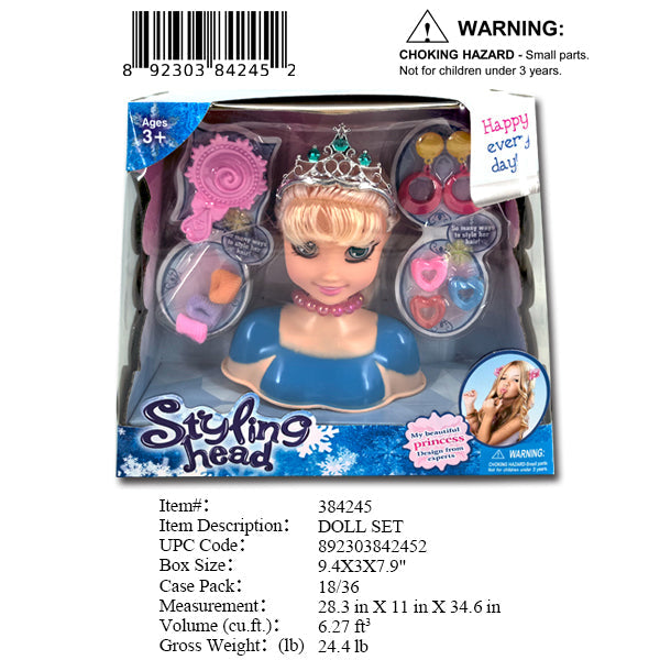 9.4X3X7.9"STYLING DOLL HEAD BEAUTY SET WBX