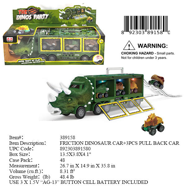 13.5X3.8X4.1"F/P DINO TRAILER+3 DINO TRUCK