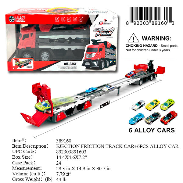 14.4X4.6X7.2"F/P TRAILER+6 DIECAST CAR & TRACKS