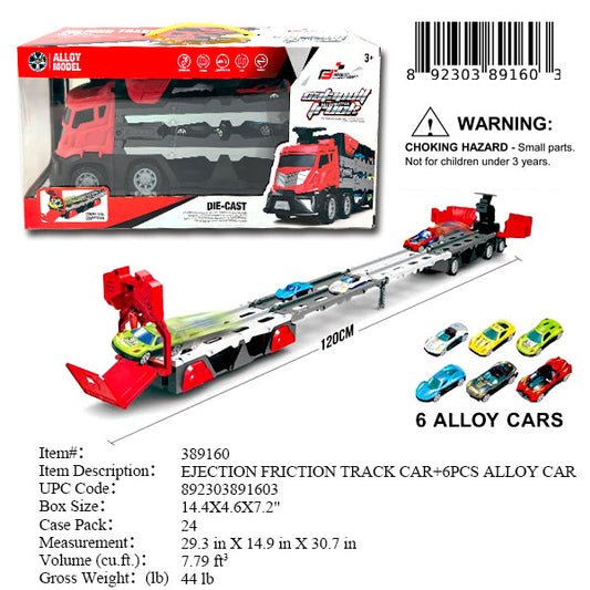 14.4X4.6X7.2"F/P TRAILER+6 DIECAST CAR & TRACKS
