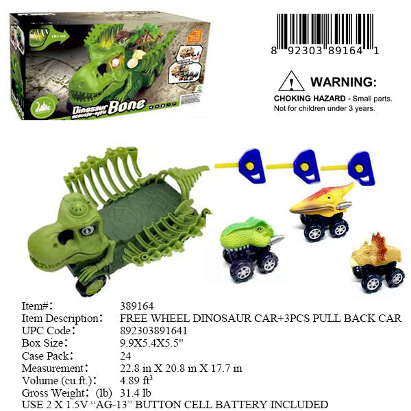 9.9X5.4X5.5"DINO TRAILER +3 PC P/B DINO CAR