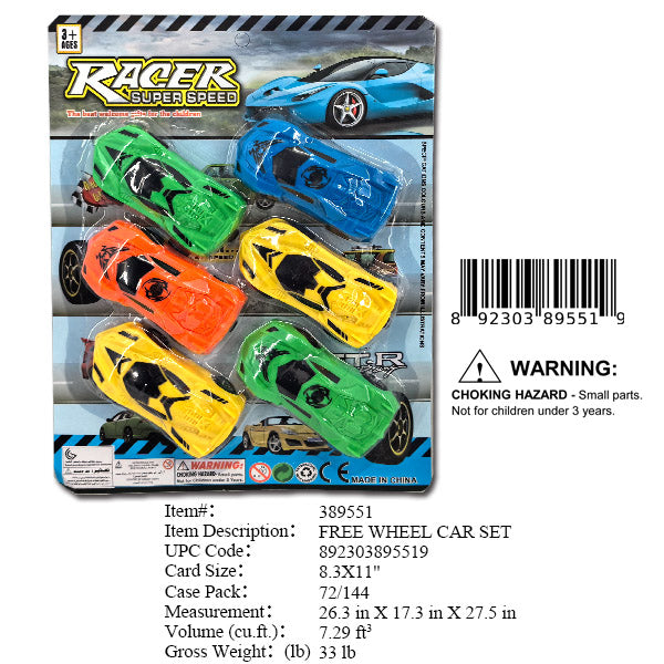 8.3X11"6PC F/W SPORT RACER CAR