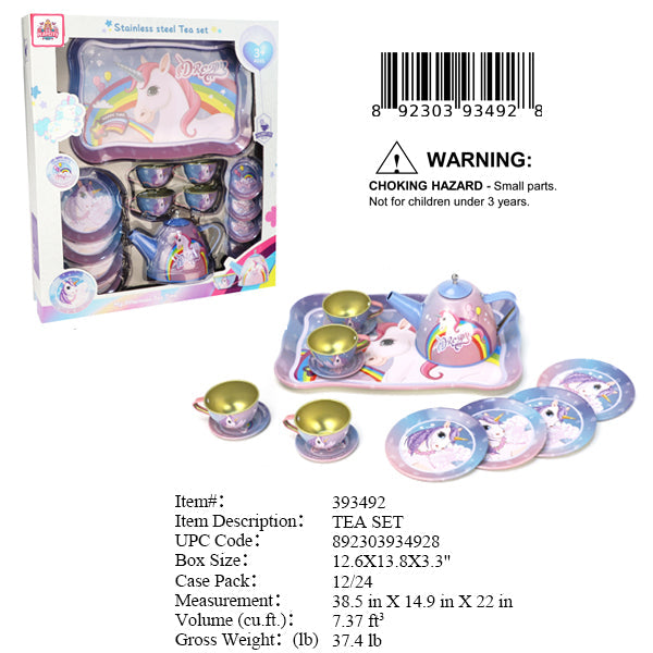 12.6X13.8X3.3"METAL UNICORN TEA SET WBX