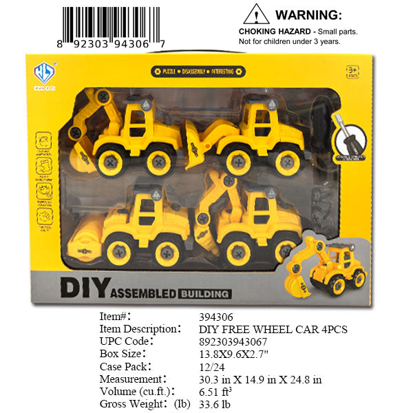 13.8X9.6X2.7"4PC DIY CONSTRUCTION TRUCKS SET WBX