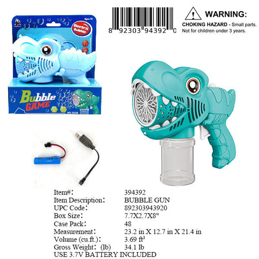 7.7X2.7X8"B/O DINO BUBBLE GUN+USB CHARGER