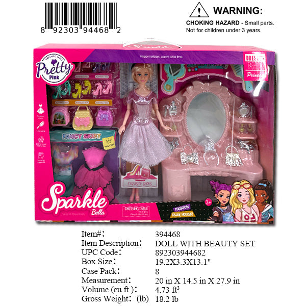 19.2X3.3X13.1"11"GIRL DOLL & BEAUTY SET
