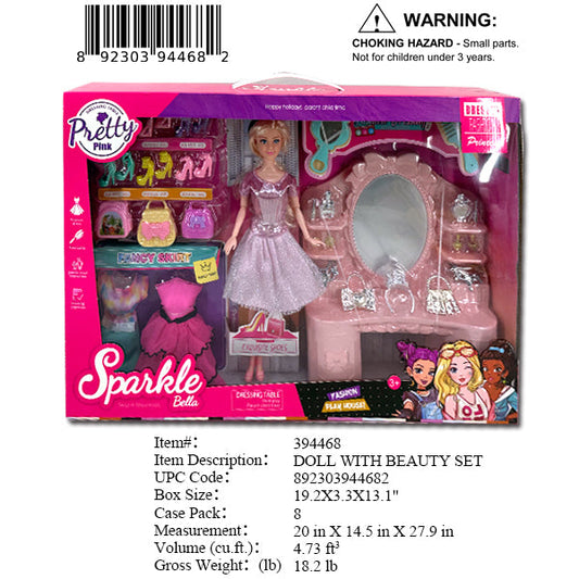 19.2X3.3X13.1"11"GIRL DOLL & BEAUTY SET