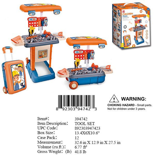 13.4X6X10.6"SUITECASE TOOLS PLAY SET PBX