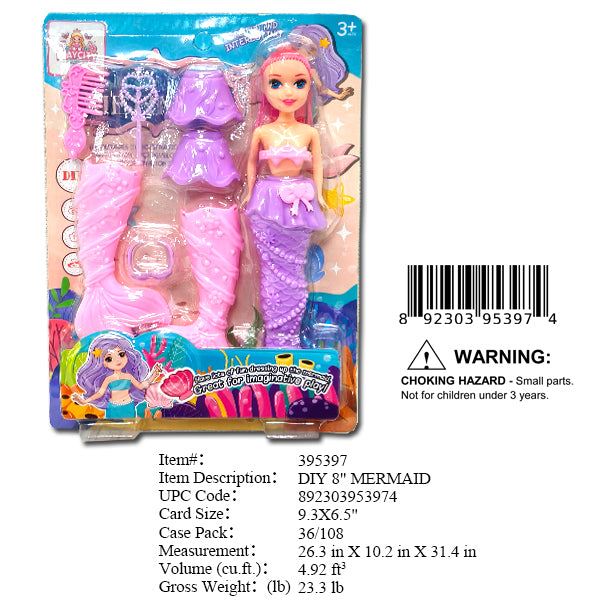9.3X6.5"DIY 8"MERMAID DOLL PLAY SET