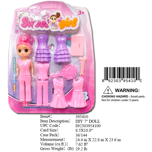 8.5X10.8"7"SWEET GIRL DOLL DRESS UP PLAY SET